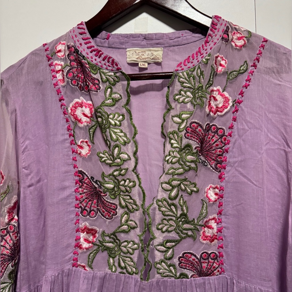 Floral Embroidered Purple Dress - Picture 4 of 6